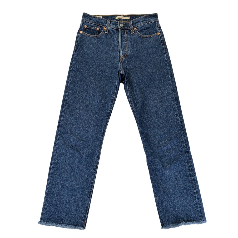 Levis Premium Wedgie‎ Straight Jeans Womens 26 Dark Blue Raw Hem 34964-0035